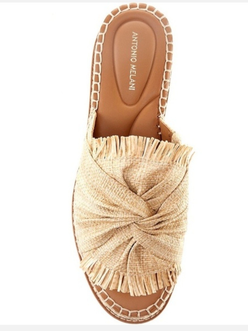 ANTONIO MELANI Natural Raffia Knotted Fringe Slide Sandal